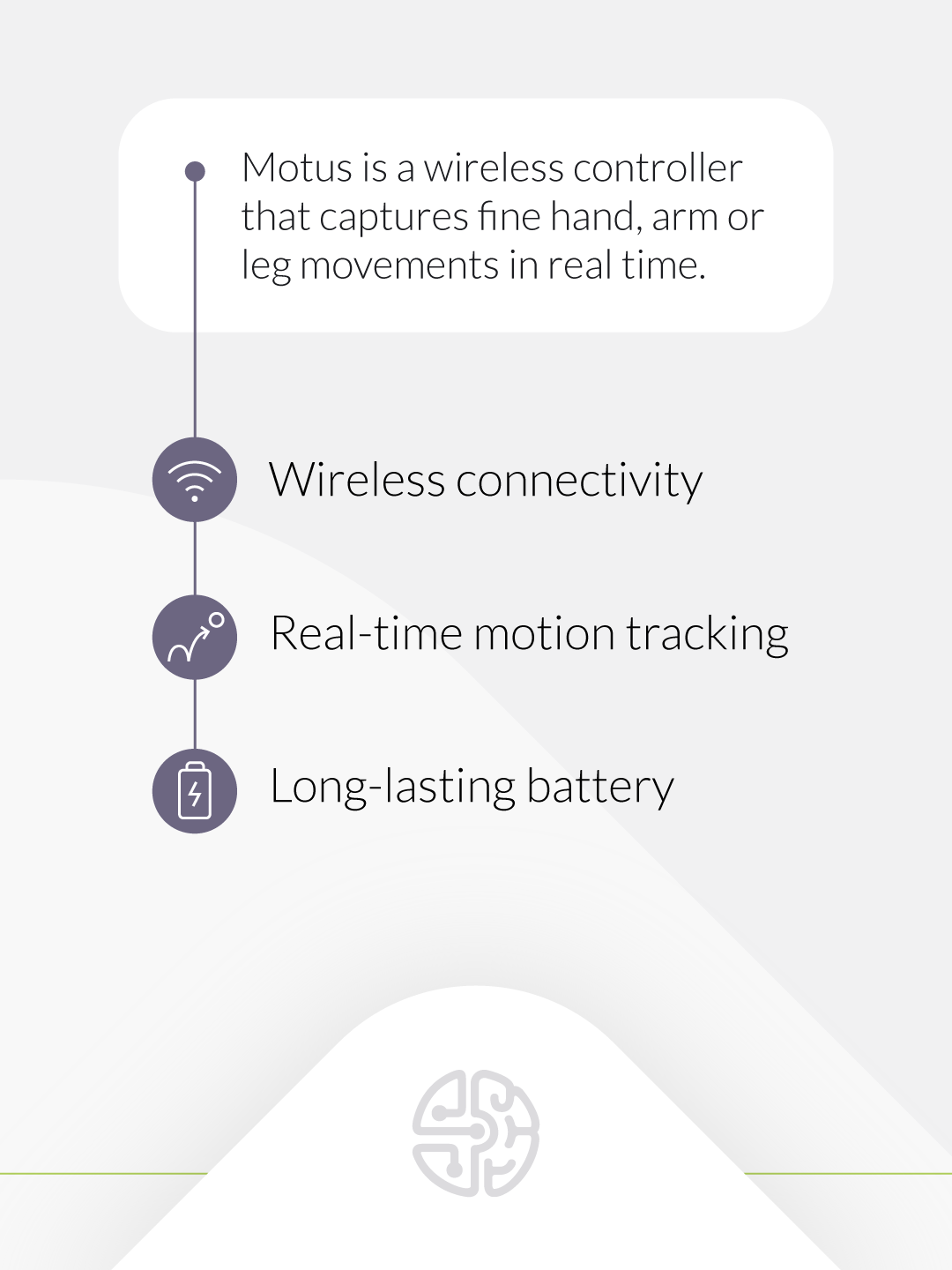 Motus is a wireless controller that captures fine hand, arm or leg movements in real time. Wireless connectivity. Real-time motion tracking. Long-lasting battery.